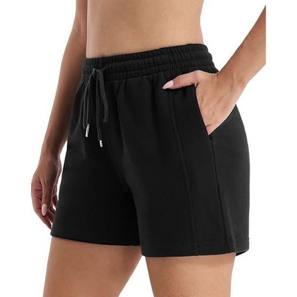 H Halston‎ Studio Women's Elastic Waist Drawstring Sweat Shorts in Black Small